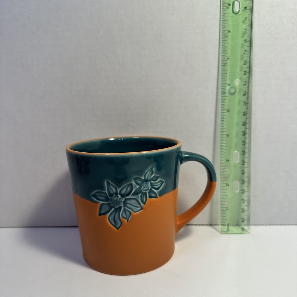 Vintage Starbucks 2006 Butterfly Floral Mug 17 oz Orange Teal Blue Ceramic Cup